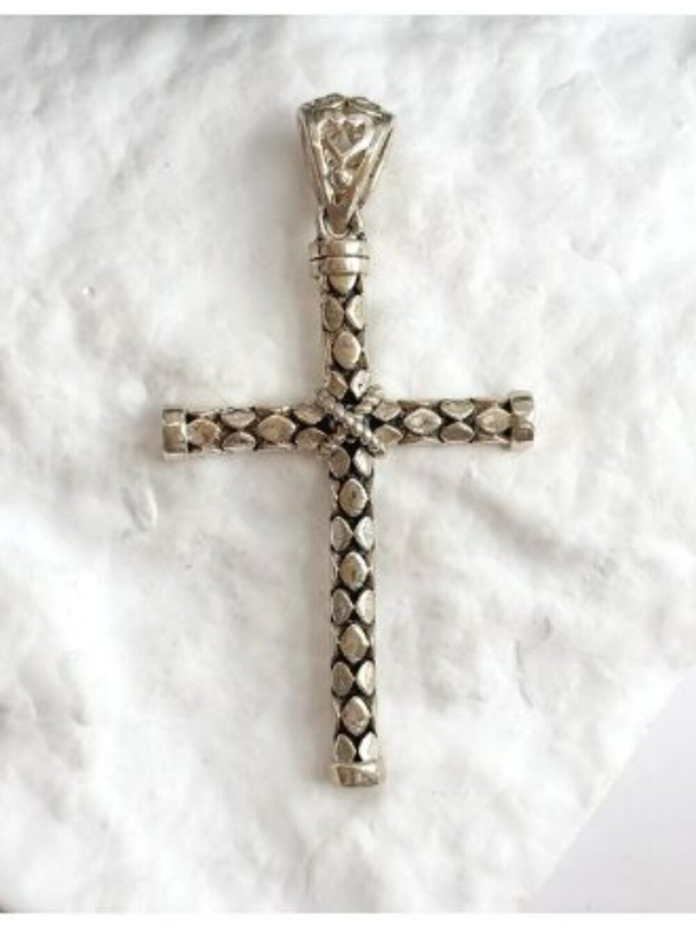 Textured Reptile Skin Cross Shaped Sterling Silver 925 Vintage Pendand